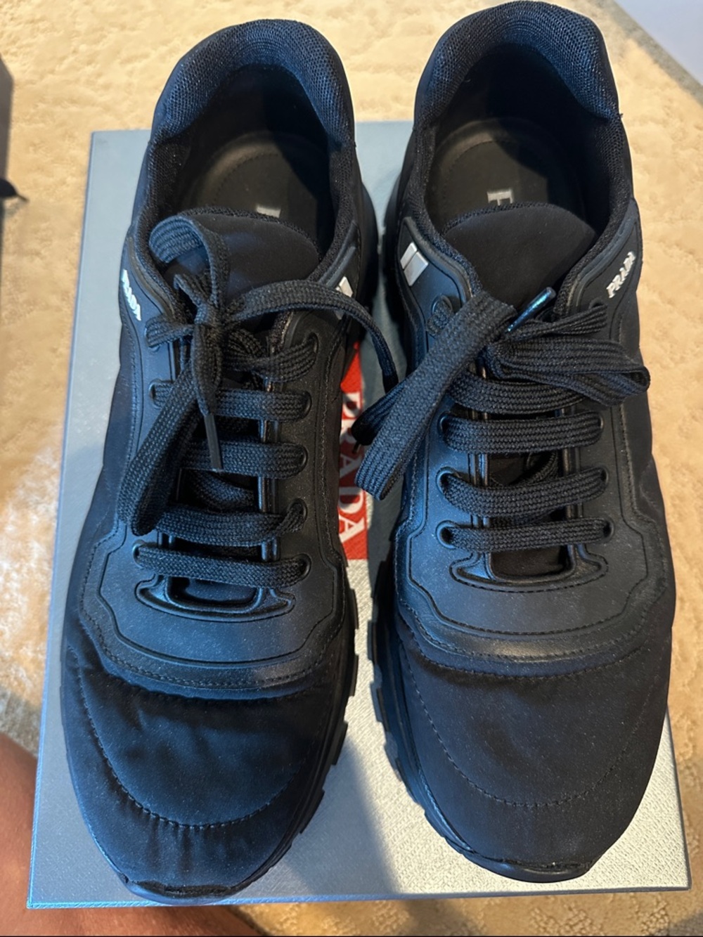 Prada Downtown Cabardine Soft Nylon Sneakers Black – Style 4E3382